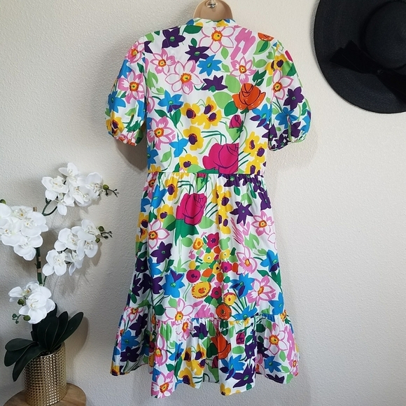 J. Crew Puff-sleeve Dress in Vibrant Garden Print Floral Shift Dress - Picture 2 of 9